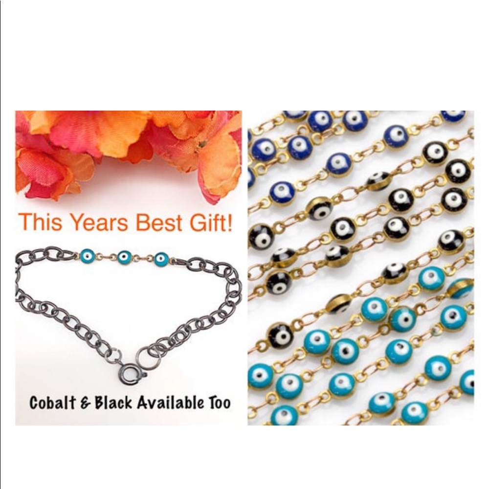 UNISEX EVIL EYE CHAIN BRACELET 3 COLORS NWT BOXED